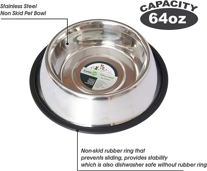 Stainless Steel Non-Skid Pet Bowl for Dog or Cat - Iconic Pet, LLC
