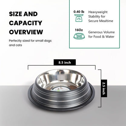 2 Pack Color Splash Stripe Non-Skid Pet Bowl for Dog or Cat