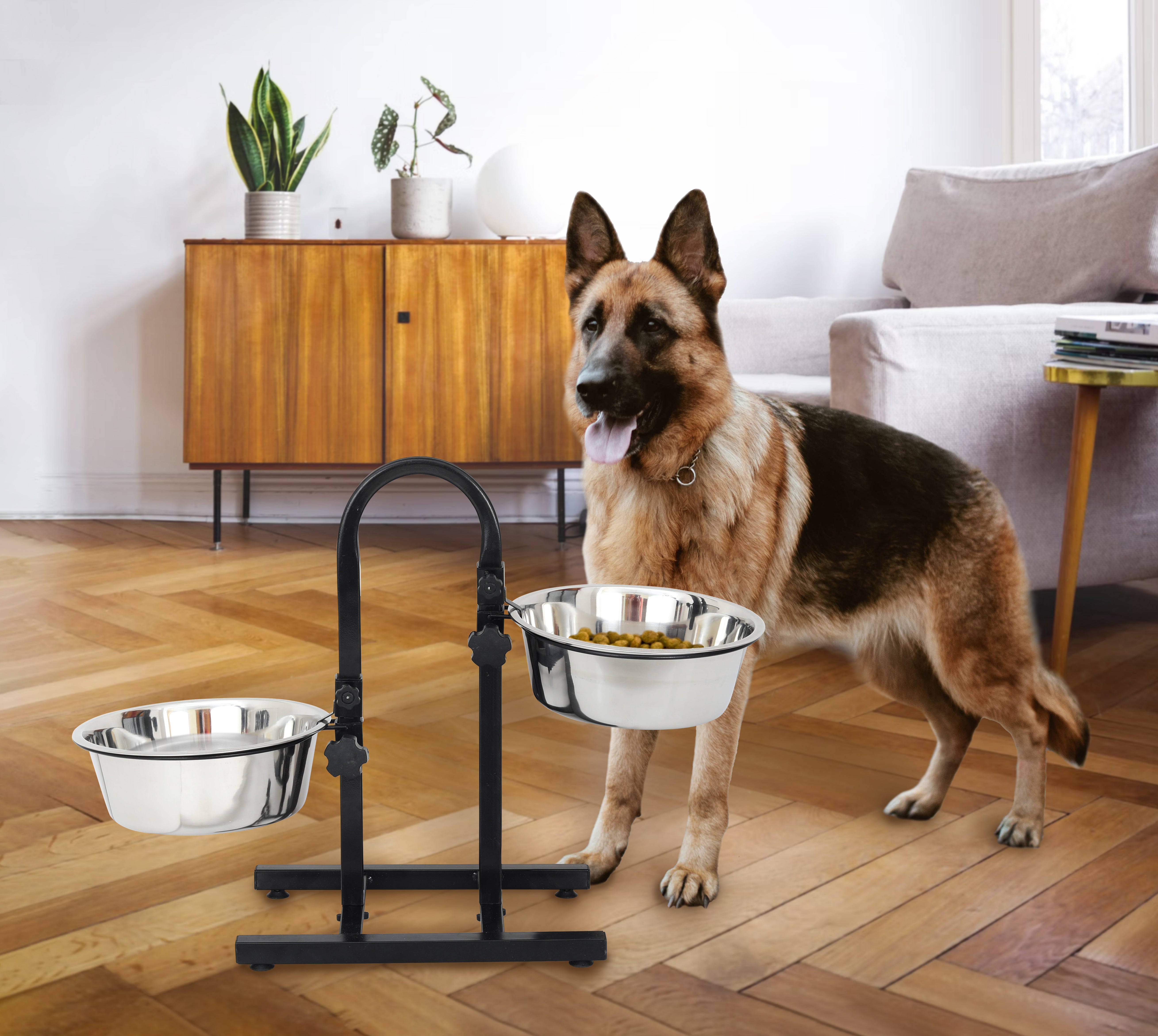 Adjustable Stainless Steel Pet Double Diner for Dog - U Design