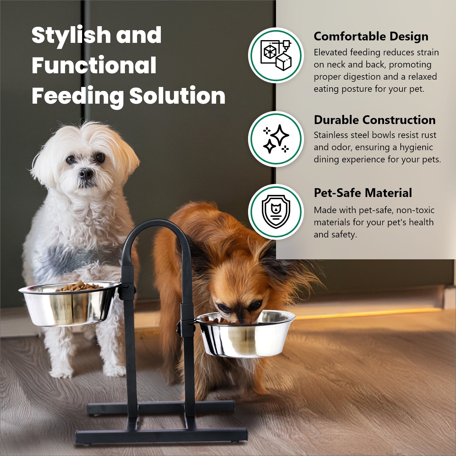 Iconic Pet Adjustable Stainless Steel Pet Double Diner for Dog