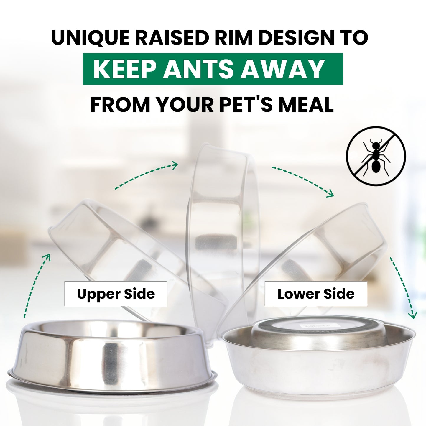 Anti Ant Stainless Steel Non Skid Pet Bowl for Dog or Cat