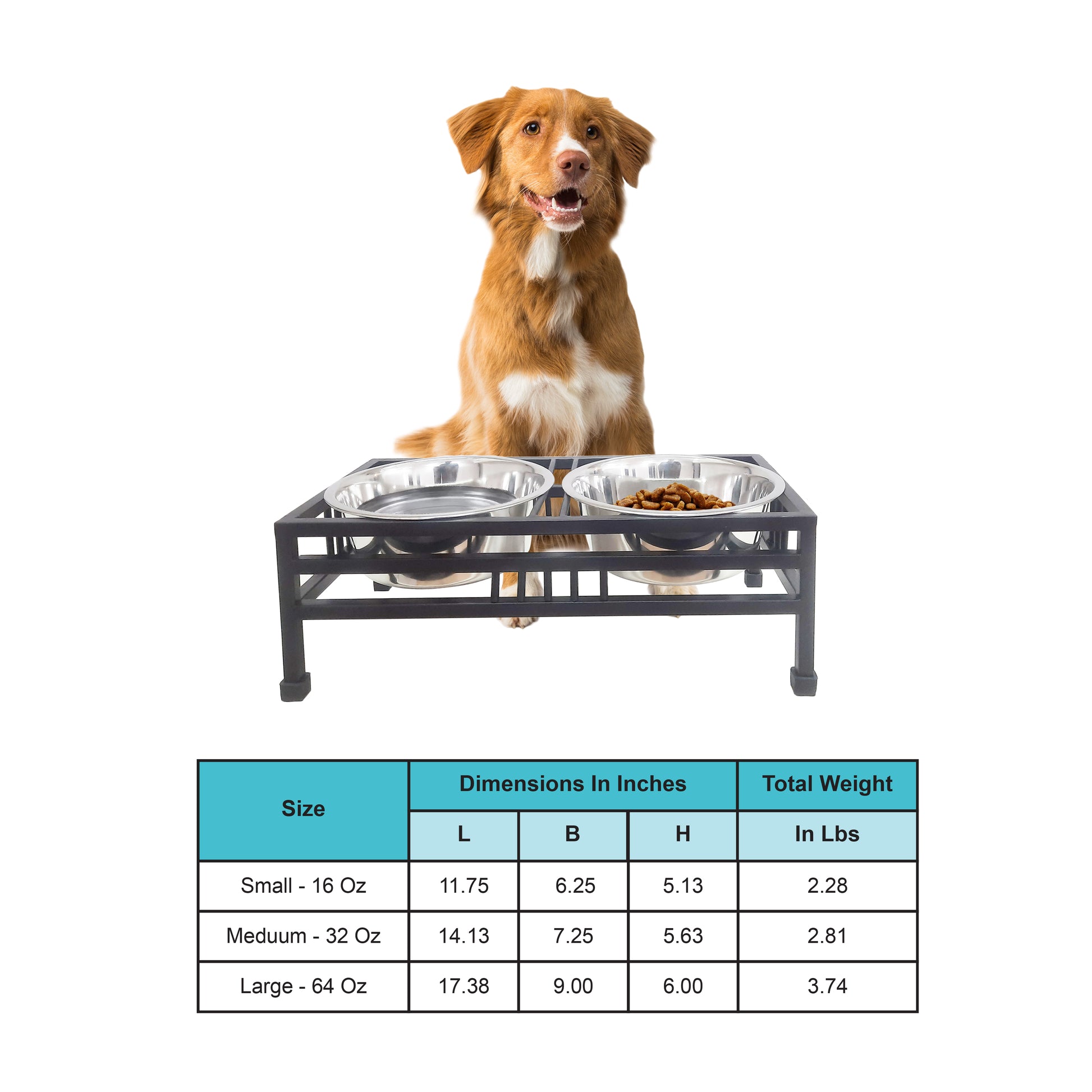 Elevated Wired Pet Double Diner with Stainless Steel Bowls for Dogs and Cats - Iconic Pet, LLC