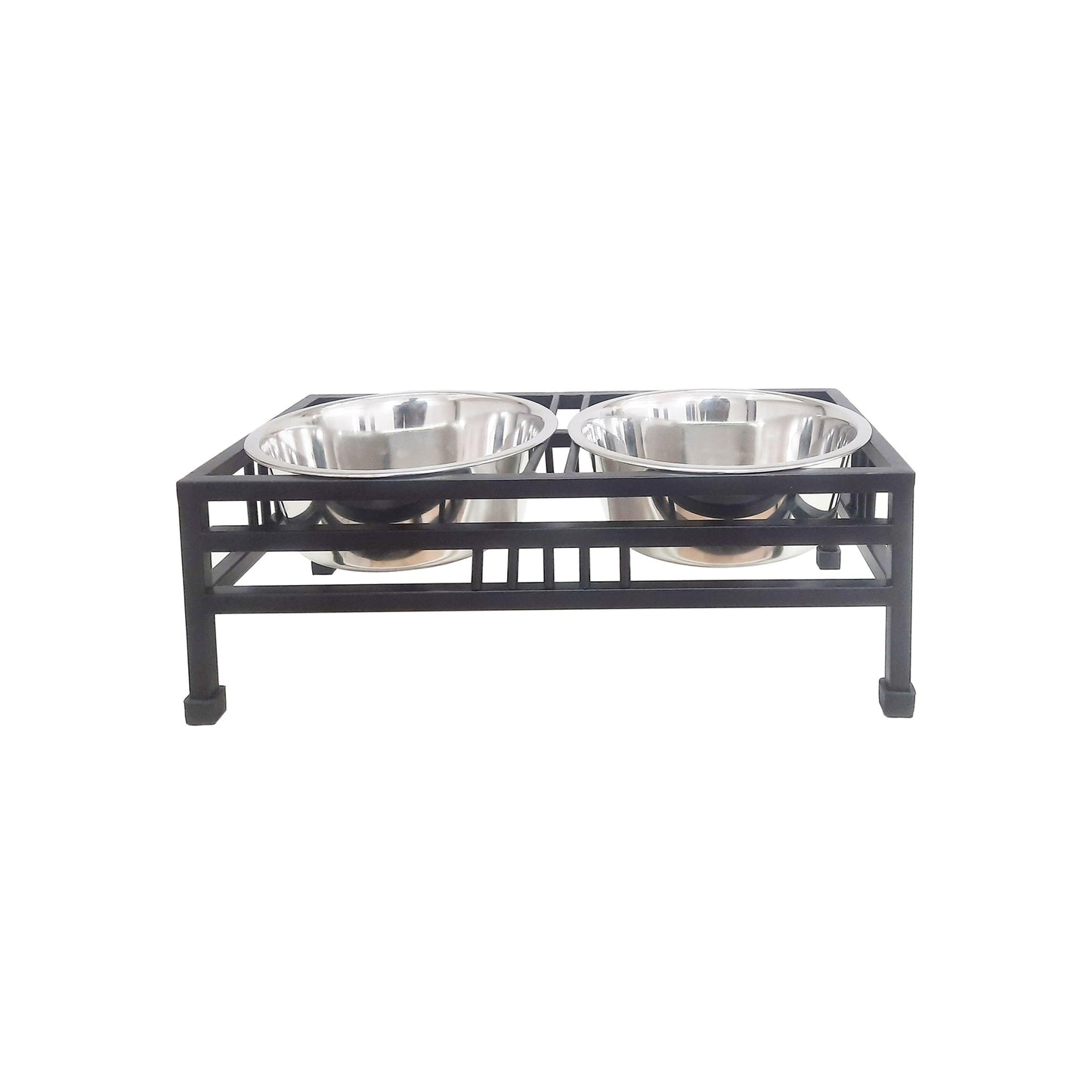 Elevated Rectangular Pet Double Diner with Stainless Steel Bowls for Dogs and Cats - Iconic Pet, LLC