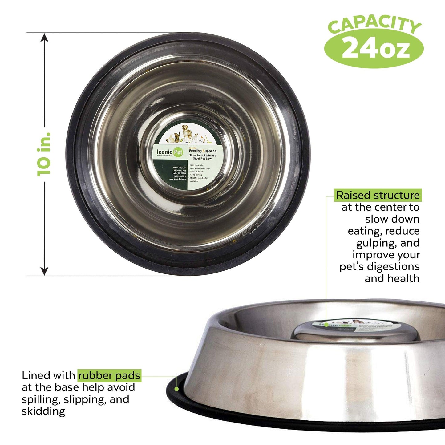Slow Feed Stainless Steel Pet Bowl for Dog or Cat - Iconic Pet, LLC