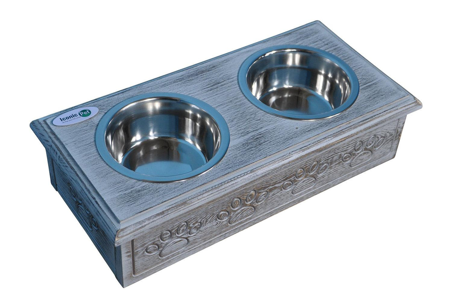Sassy Paws Wooden Pet Double Diner with Stainless Steel Bowls - Small